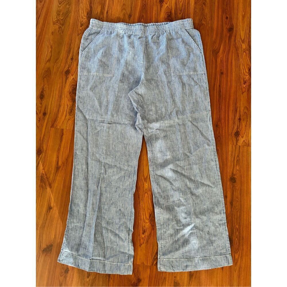 Chicos 3 blue and white striped linen wide leg nautical travel